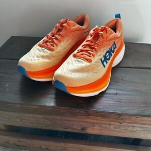 Hoka Men’s Bondi 8 - Vibrant orange tangerine coastal blue US 11